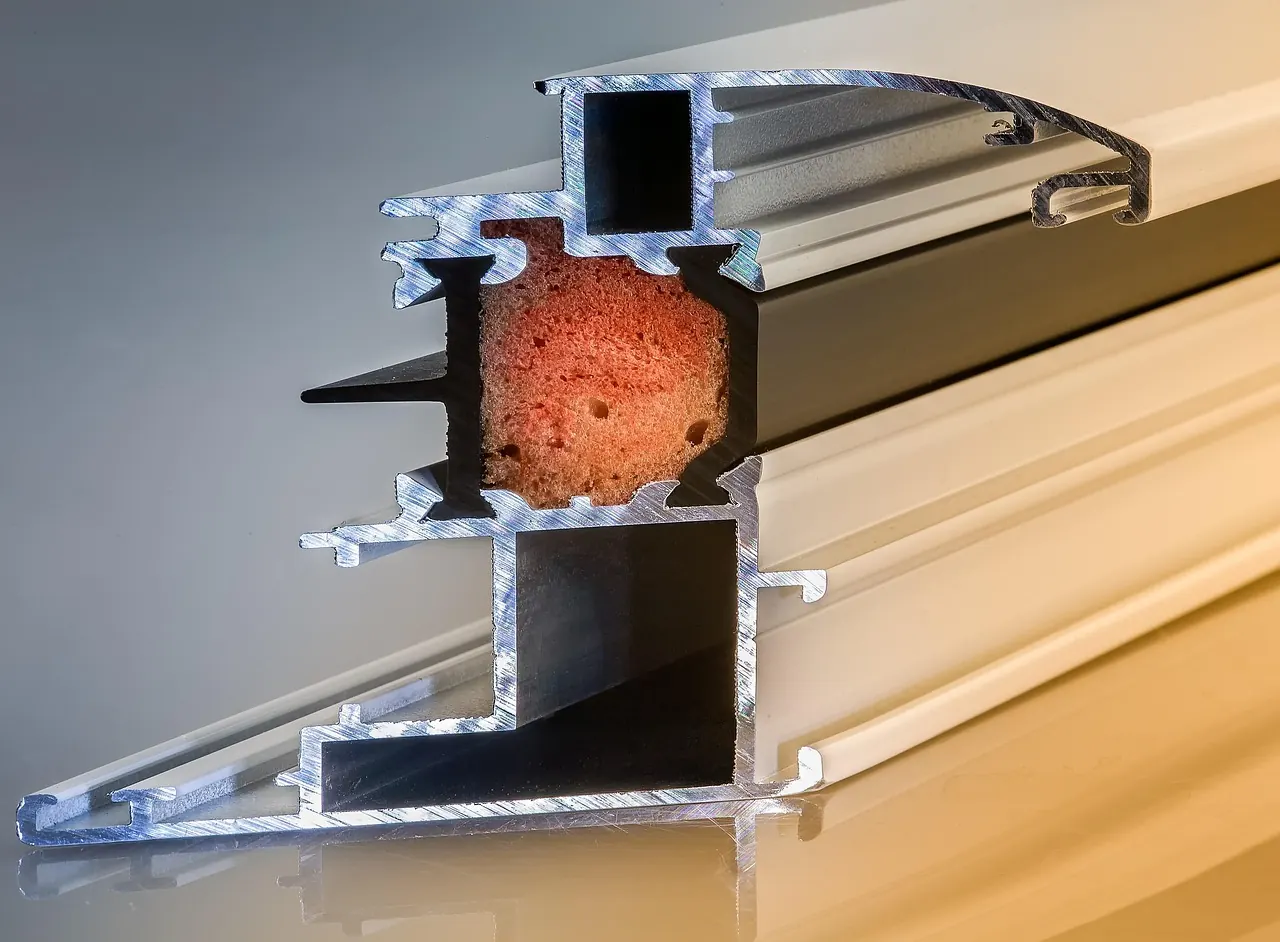 Cross section of a powder-coated aluminium window profile