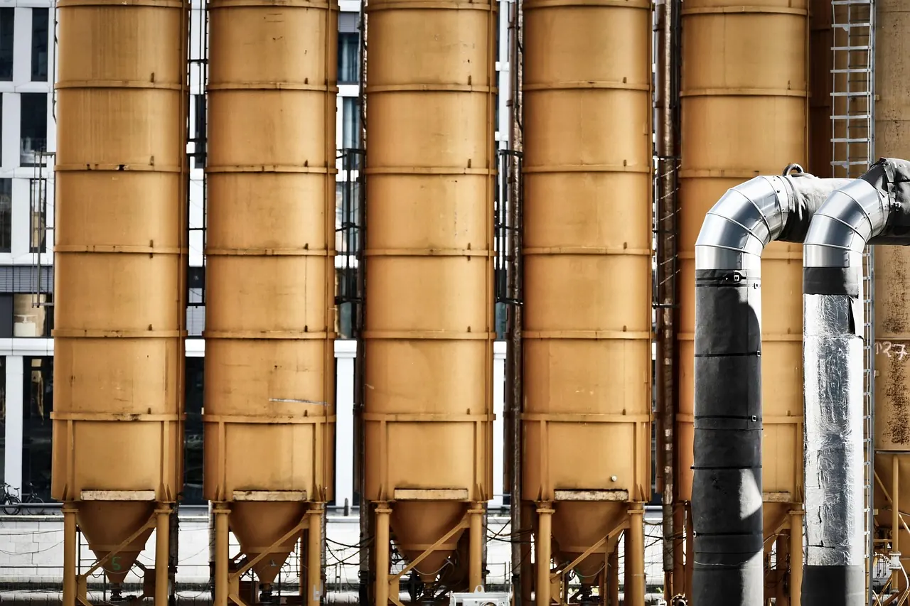 Cement silos at a concrete batching plant