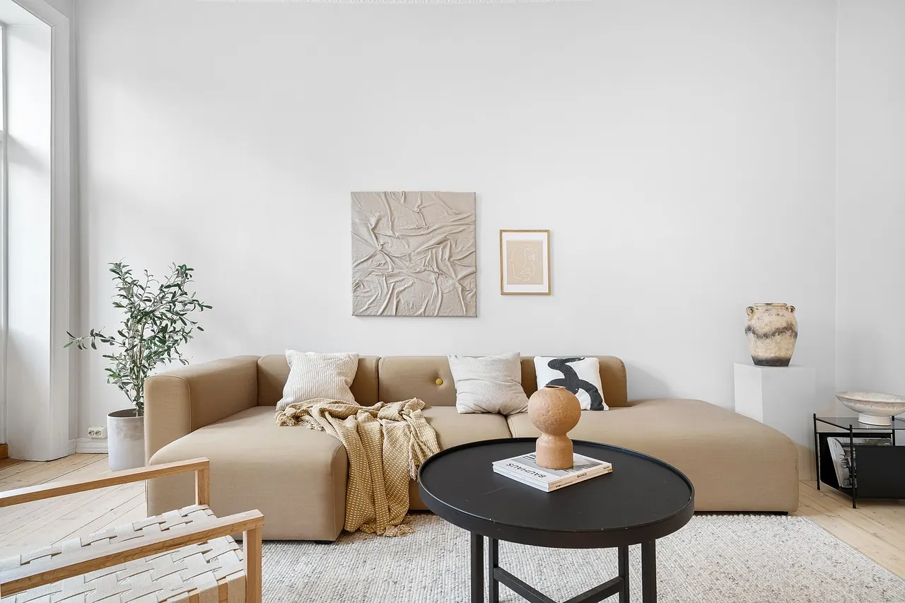 Furnished living room in a house prepared for sale