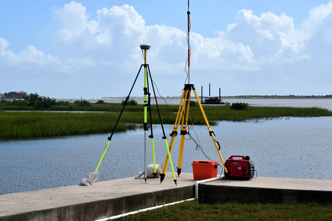 GNSS land survey equipment on tripods