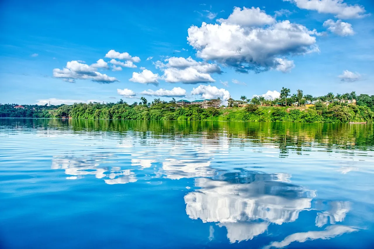 The River Nile in Uganda under a blue sky