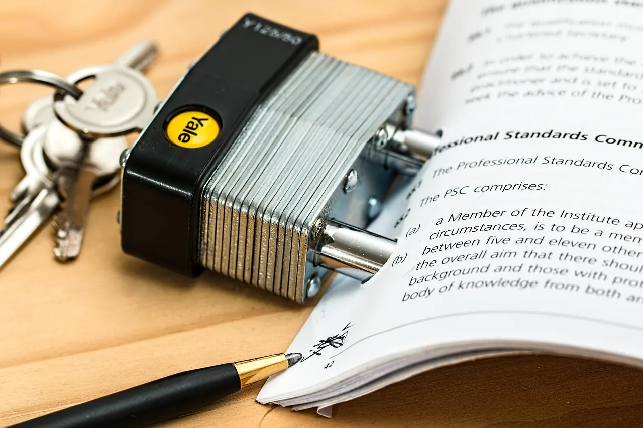 Contract document with a padlock and keys representing a secure property transaction