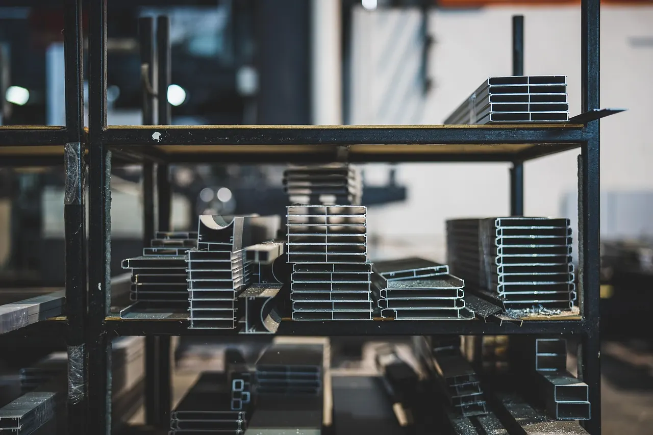 Steel box sections and profiles stored for fabrication