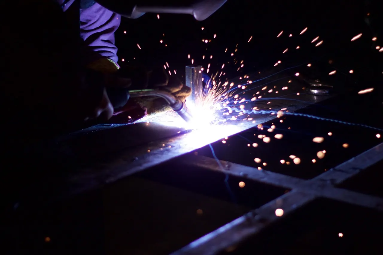Welding sparks during steel fabrication works